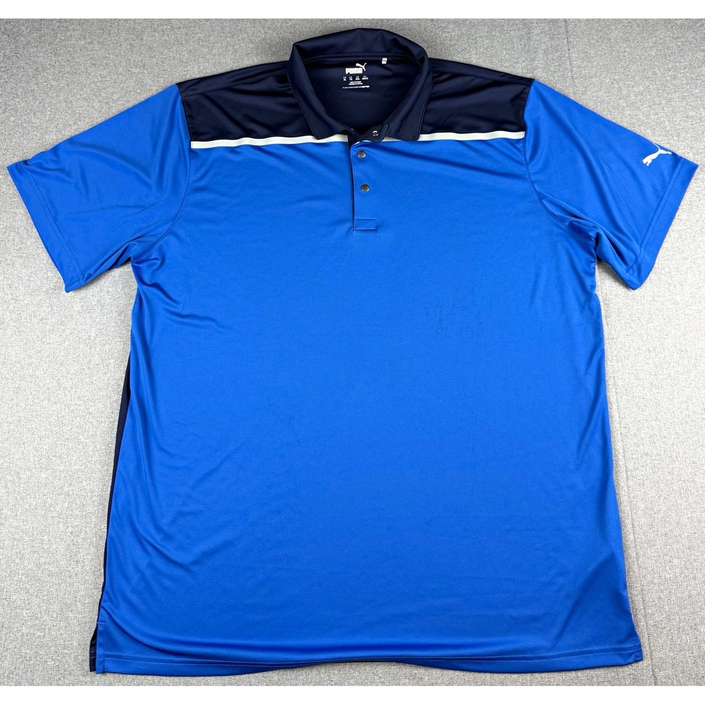 PUMA Mens XL Golf Polo Shirt Blue Navy Colorblock Performance Short Sleeve